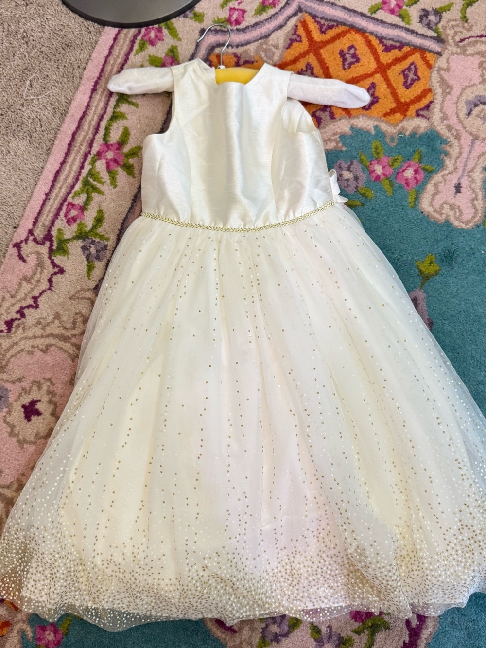 David's Bridal Cream Tulle Sparkle Girls' Formal Flower Girl Dress
